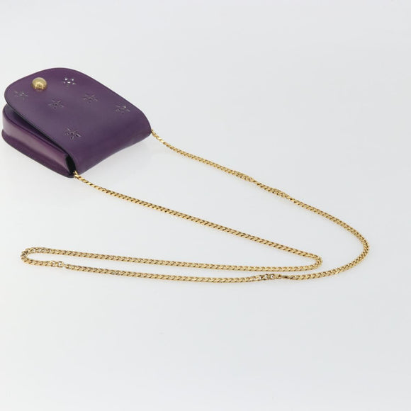 CELINE Star Ball Chain Shoulder Bag Leather Purple Gold Auth 193407V