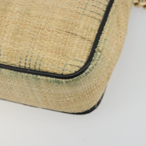 BURBERRY Chain Shoulder Bag Raffia Beige Gold Auth 193413A