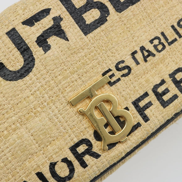 BURBERRY Chain Shoulder Bag Raffia Beige Gold Auth 193413A
