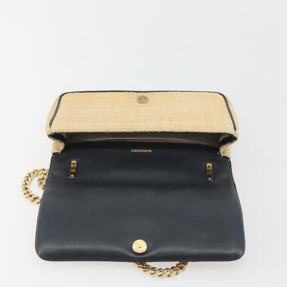 BURBERRY Chain Shoulder Bag Raffia Beige Gold Auth 193413A