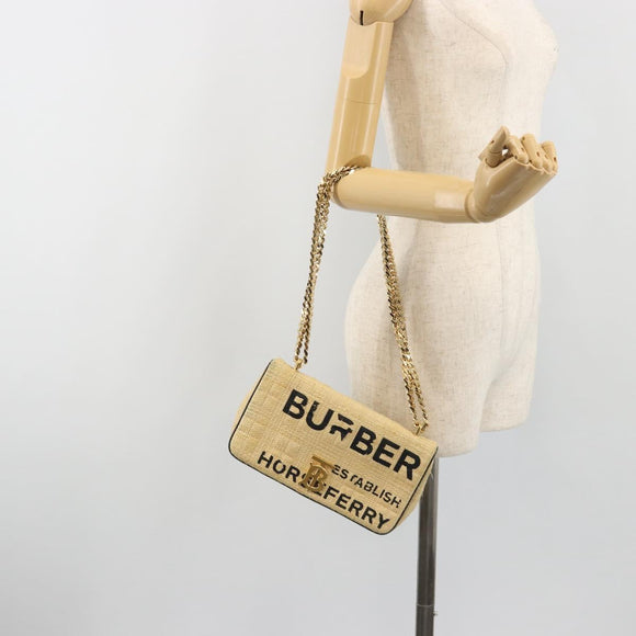 BURBERRY Chain Shoulder Bag Raffia Beige Gold Auth 193413A