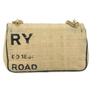 BURBERRY Chain Shoulder Bag Raffia Beige Gold Auth 193413A-2