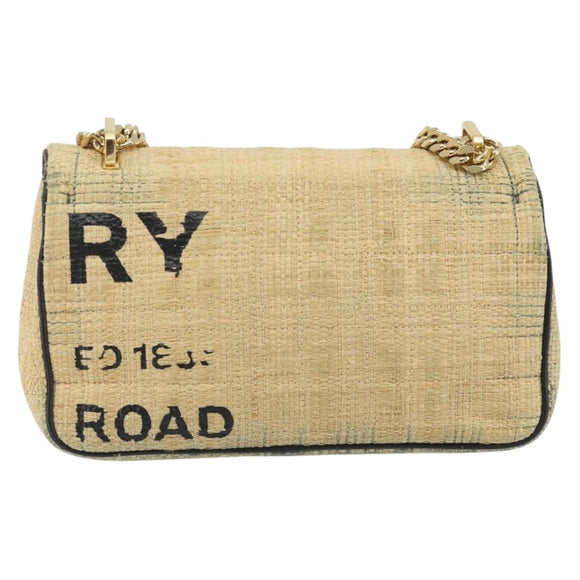 BURBERRY Chain Shoulder Bag Raffia Beige Gold Auth 193413A