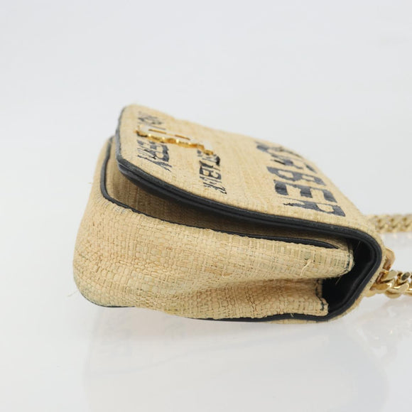 BURBERRY Chain Shoulder Bag Raffia Beige Gold Auth 193413A
