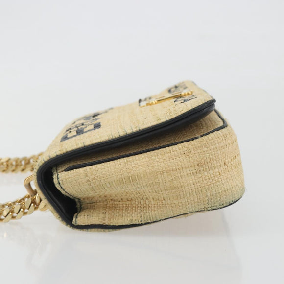 BURBERRY Chain Shoulder Bag Raffia Beige Gold Auth 193413A