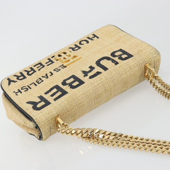 BURBERRY Chain Shoulder Bag Raffia Beige Gold Auth 193413A