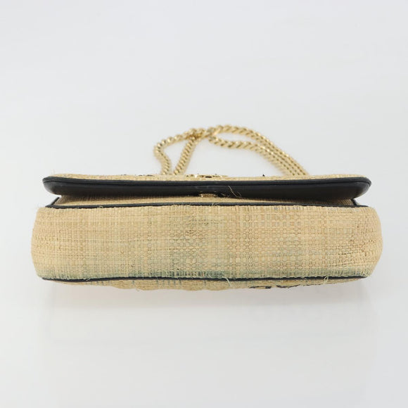 BURBERRY Chain Shoulder Bag Raffia Beige Gold Auth 193413A
