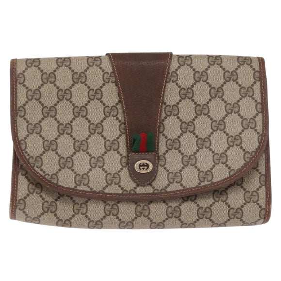 GUCCI GG Supreme Web Sherry Line Bag PVC Beige Gold 156 01 030 Auth 193414