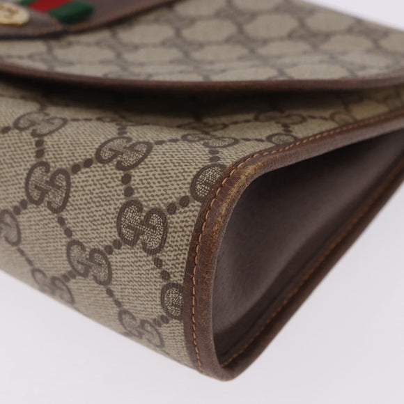 GUCCI GG Supreme Web Sherry Line Bag PVC Beige Gold 156 01 030 Auth 193414