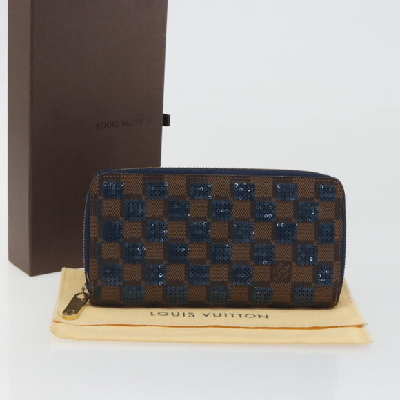 LOUIS VUITTON Damie Payette Zippy Wallet Long Wallet Blue N63172 LV Auth 193419V