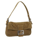 FENDI Mamma Baguette Shoulder Bag Corduroy Beige Silver Auth 193421V-1
