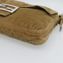 FENDI Mamma Baguette Shoulder Bag Corduroy Beige Silver Auth 193421V-10