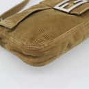 FENDI Mamma Baguette Shoulder Bag Corduroy Beige Silver Auth 193421V-11