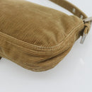 FENDI Mamma Baguette Shoulder Bag Corduroy Beige Silver Auth 193421V-12