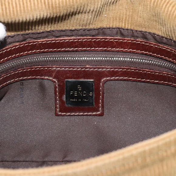 FENDI Mamma Baguette Shoulder Bag Corduroy Beige Silver Auth 193421V