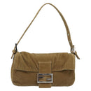FENDI Mamma Baguette Shoulder Bag Corduroy Beige Silver Auth 193421V-2