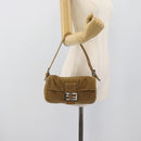 FENDI Mamma Baguette Shoulder Bag Corduroy Beige Silver Auth 193421V-22