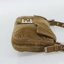 FENDI Mamma Baguette Shoulder Bag Corduroy Beige Silver Auth 193421V-5