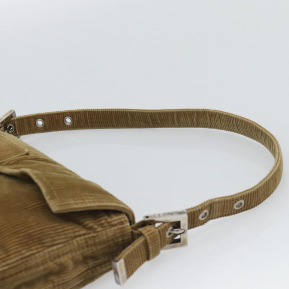 FENDI Mamma Baguette Shoulder Bag Corduroy Beige Silver Auth 193421V