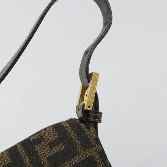 FENDI Zucca Canvas Mamma Baguette Shoulder Bag Brown Black Auth 193422V