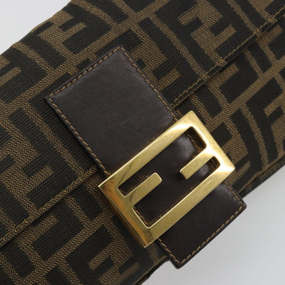 FENDI Zucca Canvas Mamma Baguette Shoulder Bag Brown Black Auth 193422V