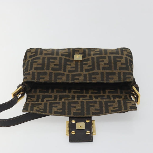 FENDI Zucca Canvas Mamma Baguette Shoulder Bag Brown Black Auth 193422V