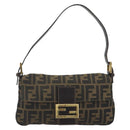 FENDI Zucca Canvas Mamma Baguette Shoulder Bag Brown Black Auth 193422V-13