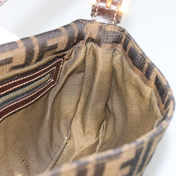 FENDI Zucca Canvas Mamma Baguette Shoulder Bag Brown Black Auth 193422V