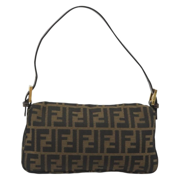 FENDI Zucca Canvas Mamma Baguette Shoulder Bag Brown Black Auth 193422V