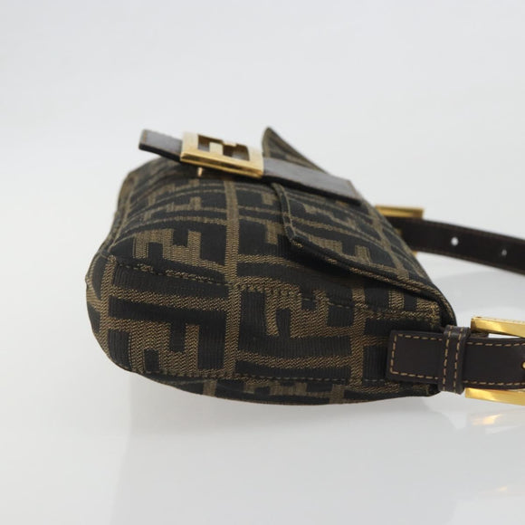FENDI Zucca Canvas Mamma Baguette Shoulder Bag Brown Black Auth 193422V
