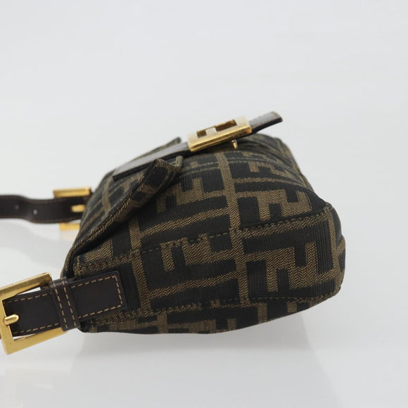 FENDI Zucca Canvas Mamma Baguette Shoulder Bag Brown Black Auth 193422V