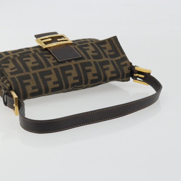 FENDI Zucca Canvas Mamma Baguette Shoulder Bag Brown Black Auth 193422V
