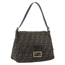 FENDI Zucca Canvas Mamma Baguette Shoulder Bag Brown Black Auth 193423V-1