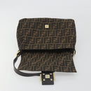 FENDI Zucca Canvas Mamma Baguette Shoulder Bag Brown Black Auth 193423V-16