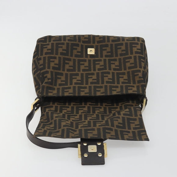 FENDI Zucca Canvas Mamma Baguette Shoulder Bag Brown Black Auth 193423V