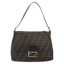 FENDI Zucca Canvas Mamma Baguette Shoulder Bag Brown Black Auth 193423V-2