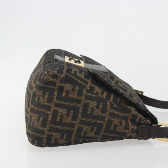 FENDI Zucca Canvas Mamma Baguette Shoulder Bag Brown Black Auth 193423V
