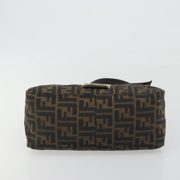 FENDI Zucca Canvas Mamma Baguette Shoulder Bag Brown Black Auth 193423V