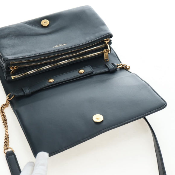 SAINT LAURENT Cassandra Angie Chain Shoulder Bag Leather Navy Gold Auth 193424M