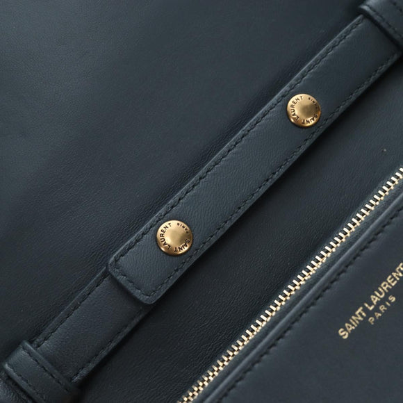 SAINT LAURENT Cassandra Angie Chain Shoulder Bag Leather Navy Gold Auth 193424M