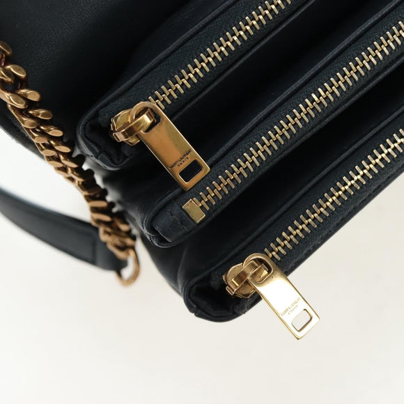 SAINT LAURENT Cassandra Angie Chain Shoulder Bag Leather Navy Gold Auth 193424M