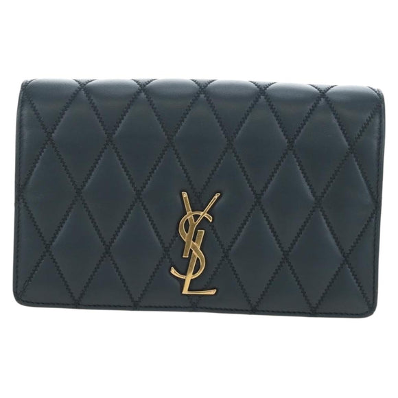 SAINT LAURENT Cassandra Angie Chain Shoulder Bag Leather Navy Gold Auth 193424M