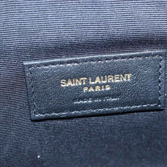 SAINT LAURENT Cassandra Angie Chain Shoulder Bag Leather Navy Gold Auth 193424M