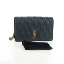SAINT LAURENT Cassandra Angie Chain Shoulder Bag Leather Navy Gold Auth 193424M-26