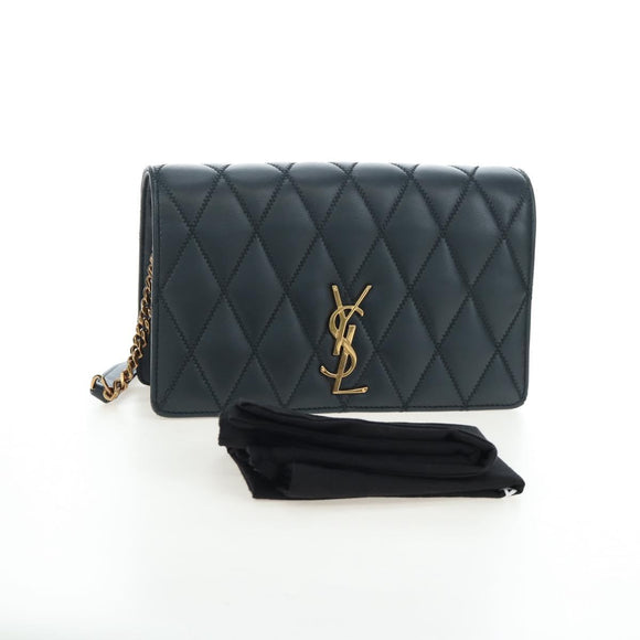 SAINT LAURENT Cassandra Angie Chain Shoulder Bag Leather Navy Gold Auth 193424M