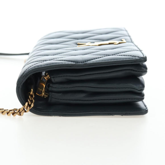 SAINT LAURENT Cassandra Angie Chain Shoulder Bag Leather Navy Gold Auth 193424M