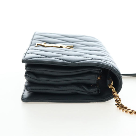 SAINT LAURENT Cassandra Angie Chain Shoulder Bag Leather Navy Gold Auth 193424M