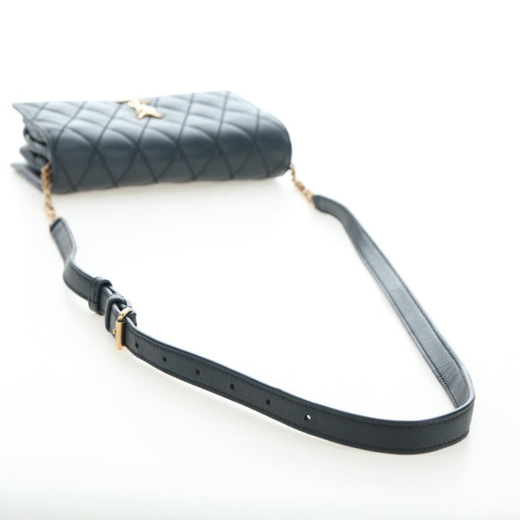 SAINT LAURENT Cassandra Angie Chain Shoulder Bag Leather Navy Gold Auth 193424M