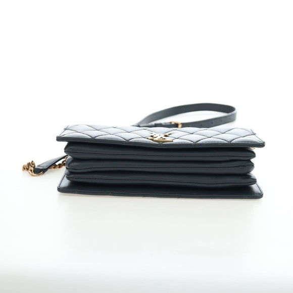 SAINT LAURENT Cassandra Angie Chain Shoulder Bag Leather Navy Gold Auth 193424M