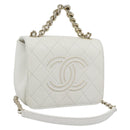 CHANEL Matelasse Chain Shoulder Bag Lamb Skin 2way White Gold CC Auth 193425SAM-1
